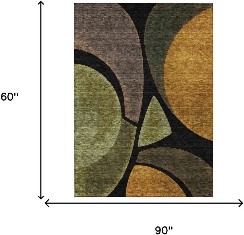 Black And Green Abstract Washable Indoor Outdoor Area Rug Photo 6