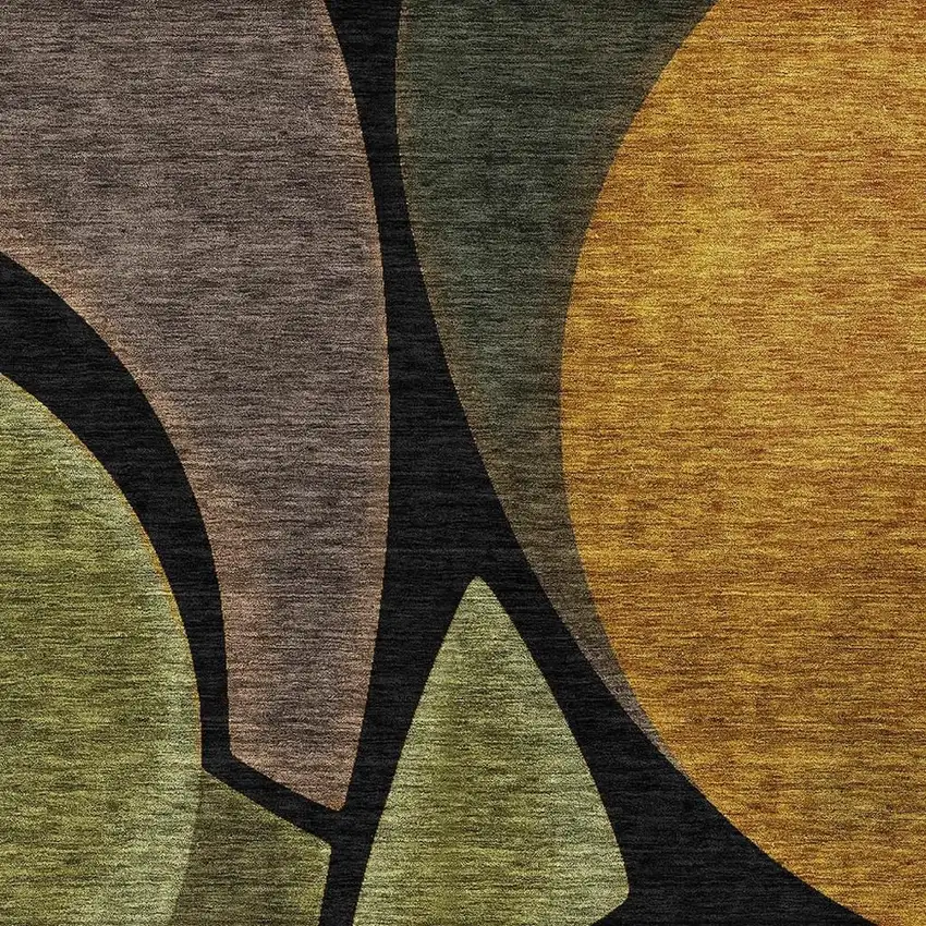 Black And Green Abstract Washable Indoor Outdoor Area Rug Photo 2