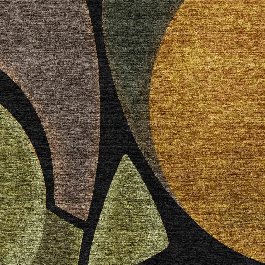 Black And Green Abstract Washable Indoor Outdoor Area Rug Photo 2