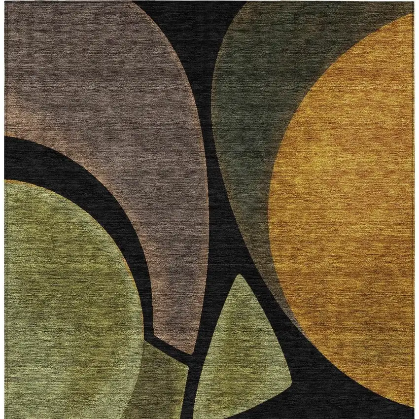 Black And Green Abstract Washable Indoor Outdoor Area Rug Photo 3