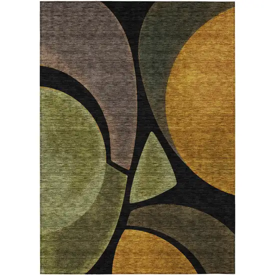 Black And Green Abstract Washable Indoor Outdoor Area Rug Photo 1