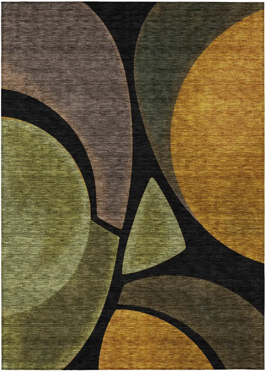 Black And Green Abstract Washable Indoor Outdoor Area Rug Photo 1