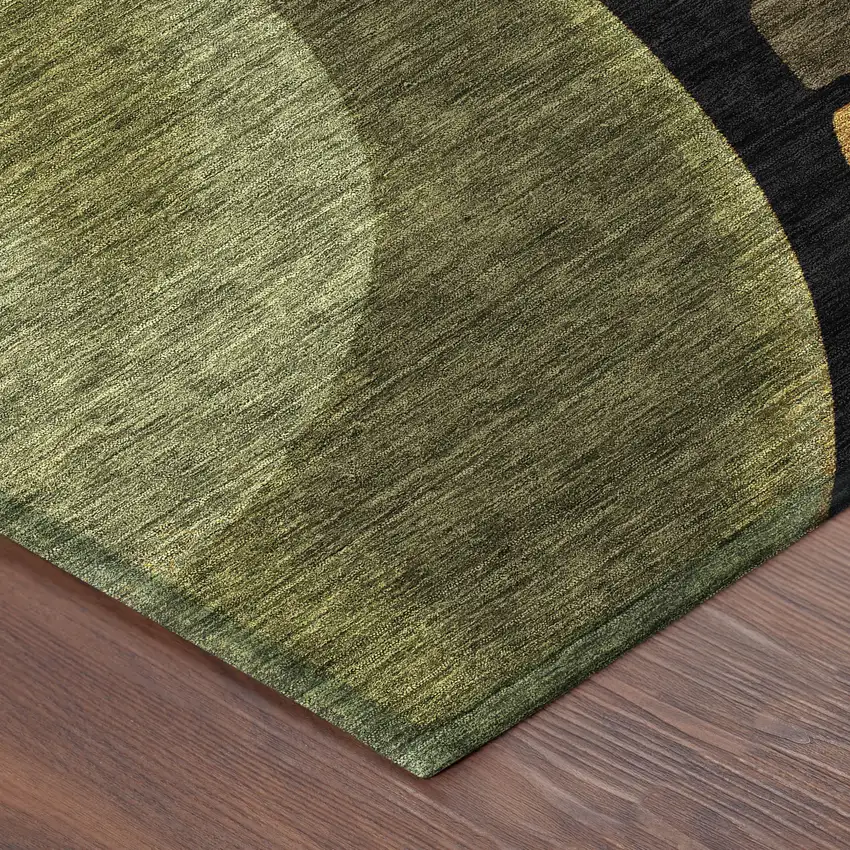 Black And Green Abstract Washable Indoor Outdoor Area Rug Photo 8