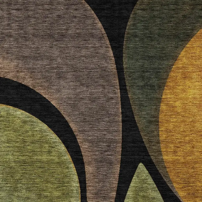 Black And Green Abstract Washable Indoor Outdoor Area Rug Photo 2