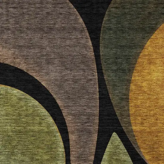 Black And Green Abstract Washable Indoor Outdoor Area Rug Photo 2