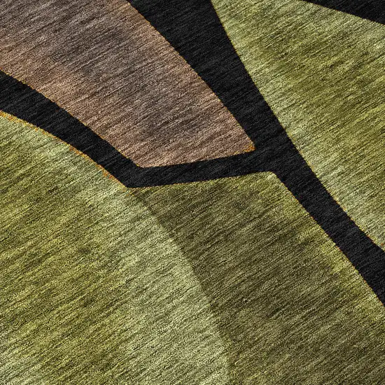 Black And Green Abstract Washable Indoor Outdoor Area Rug Photo 9