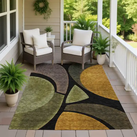 Black And Green Abstract Washable Indoor Outdoor Area Rug Photo 7