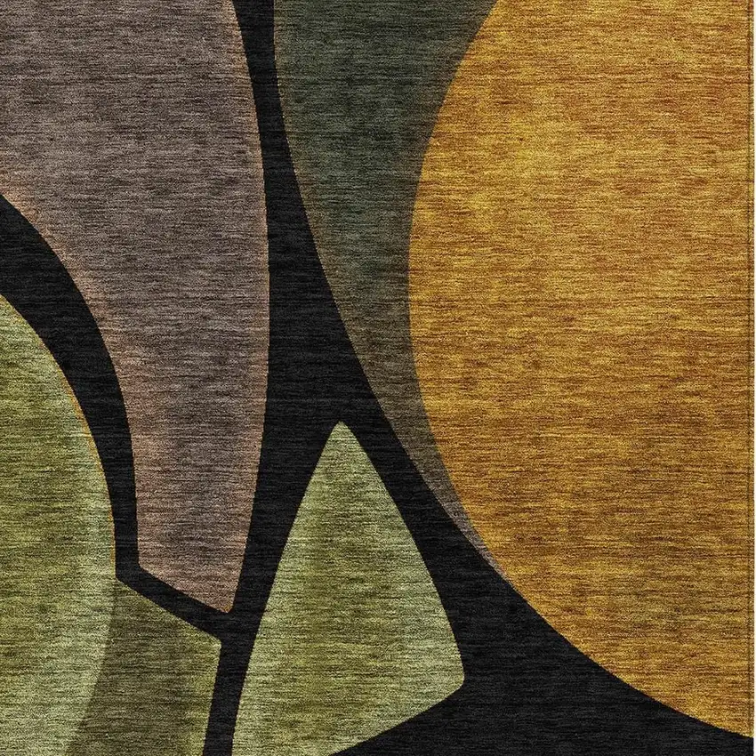 Black And Green Abstract Washable Indoor Outdoor Area Rug Photo 2