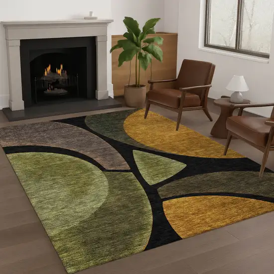 Black And Green Abstract Washable Indoor Outdoor Area Rug Photo 6