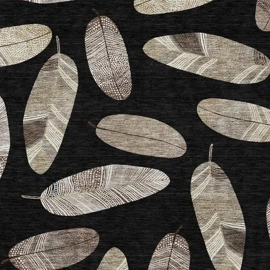 Black And Green Botanical Leaves Washable Indoor Outdoor Area Rug Photo 4