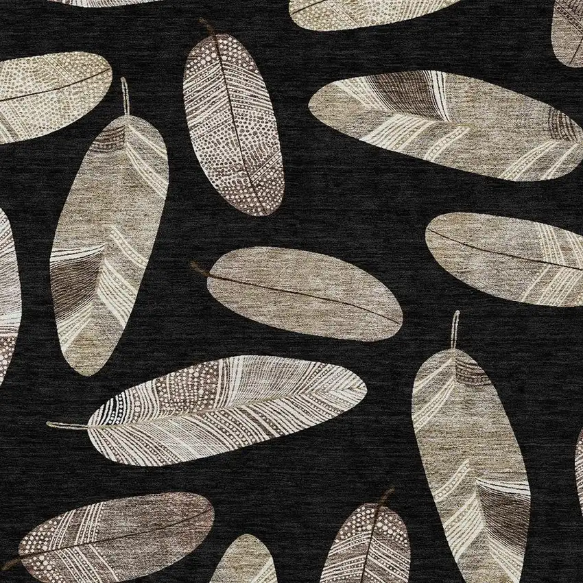 Black And Green Botanical Leaves Washable Indoor Outdoor Area Rug Photo 4
