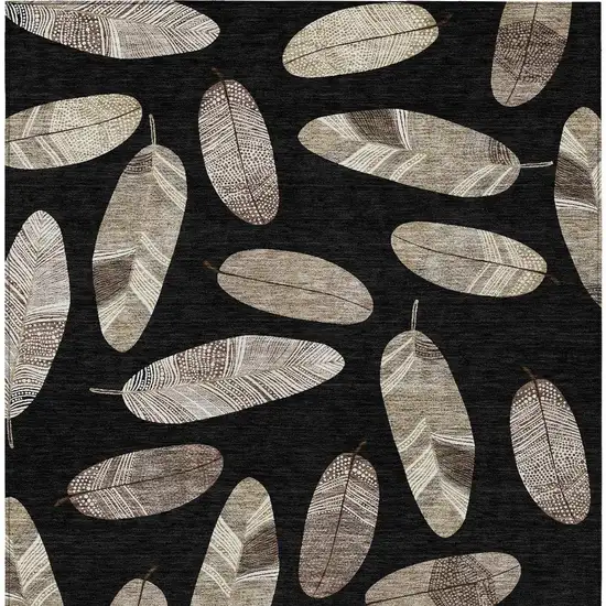 Black And Green Botanical Leaves Washable Indoor Outdoor Area Rug Photo 3