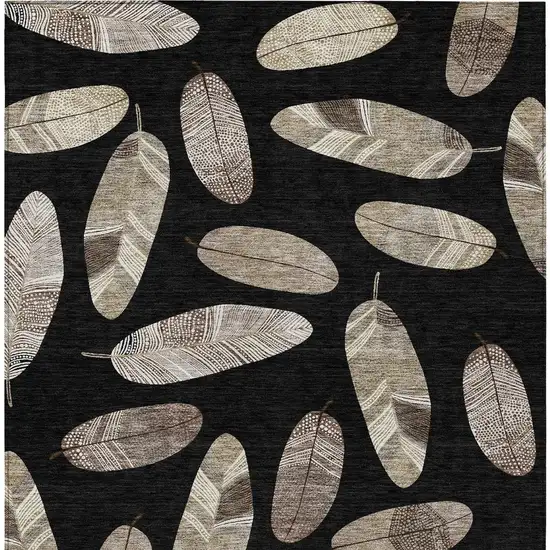 Black And Green Botanical Leaves Washable Indoor Outdoor Area Rug Photo 6