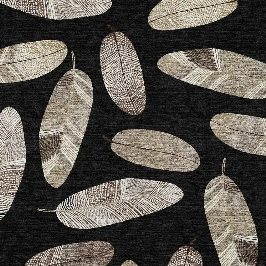 Black And Green Botanical Leaves Washable Indoor Outdoor Area Rug Photo 5
