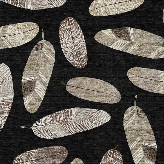 Black And Green Botanical Leaves Washable Indoor Outdoor Area Rug Photo 3