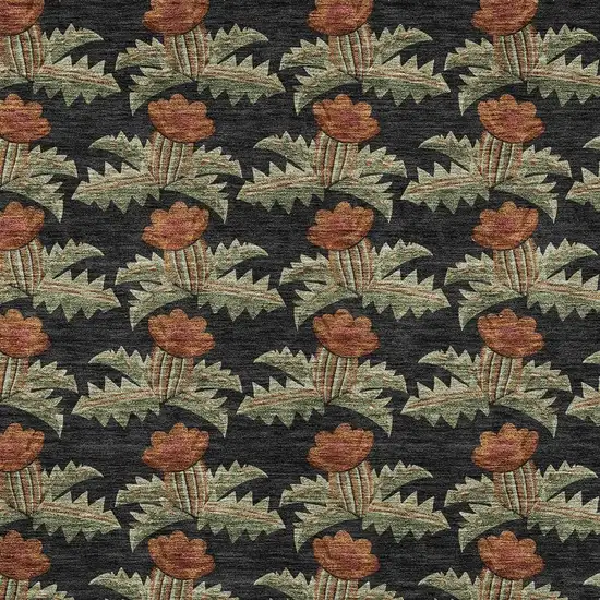 Black And Green Floral Washable Indoor Outdoor Area Rug Photo 5