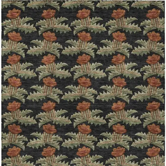 Black And Green Floral Washable Indoor Outdoor Area Rug Photo 4