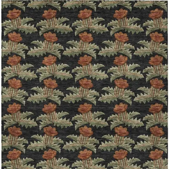 Black And Green Floral Washable Indoor Outdoor Area Rug Photo 6