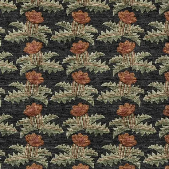 Black And Green Floral Washable Indoor Outdoor Area Rug Photo 5