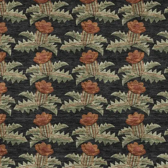 Black And Green Floral Washable Indoor Outdoor Area Rug Photo 3