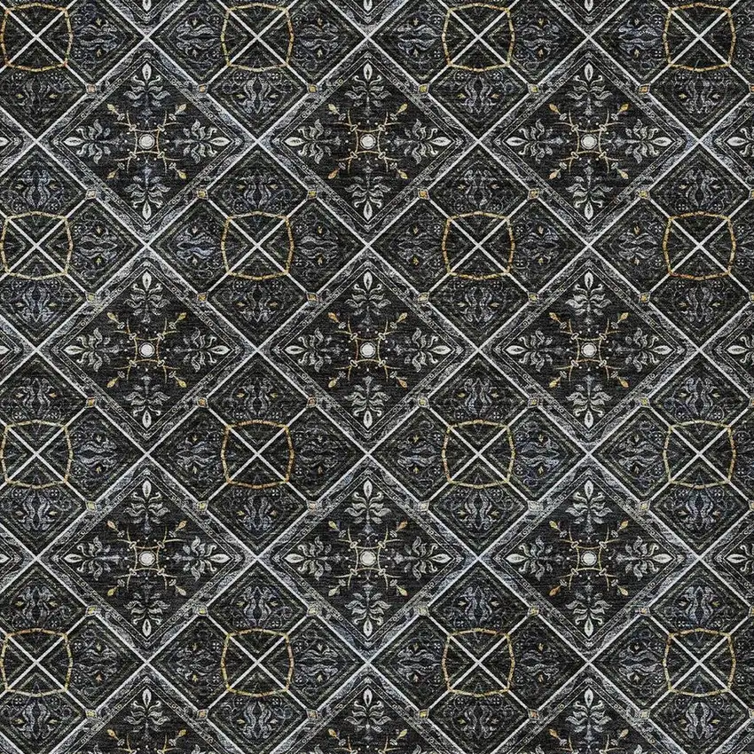 Black And Green Geometric Washable Indoor Outdoor Area Rug Photo 3