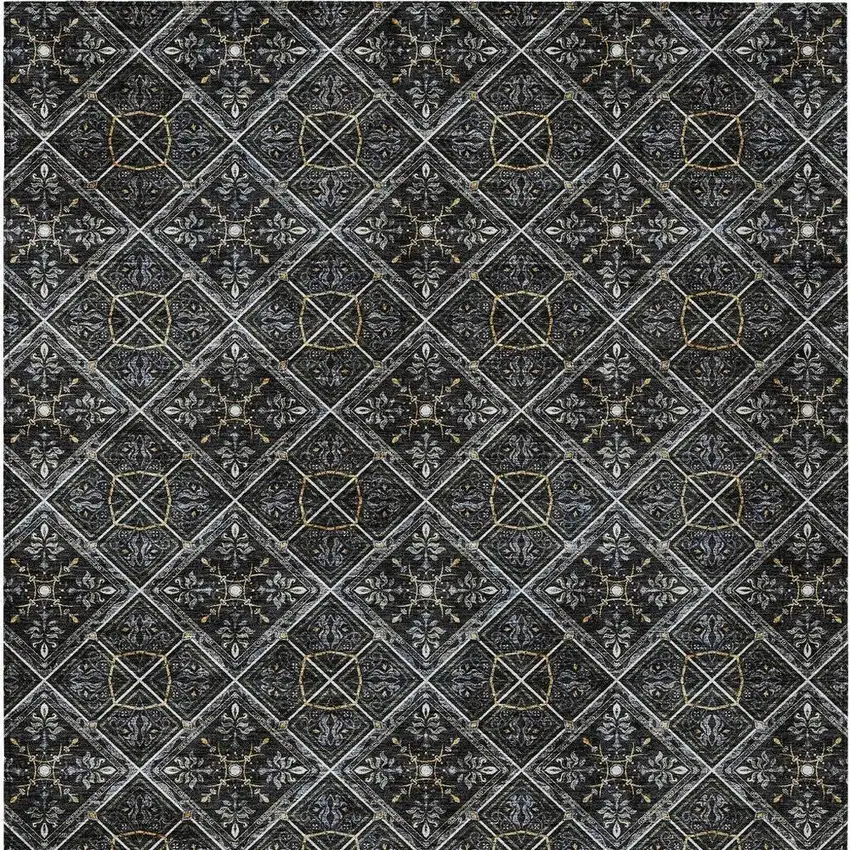 Black And Green Geometric Washable Indoor Outdoor Area Rug Photo 4