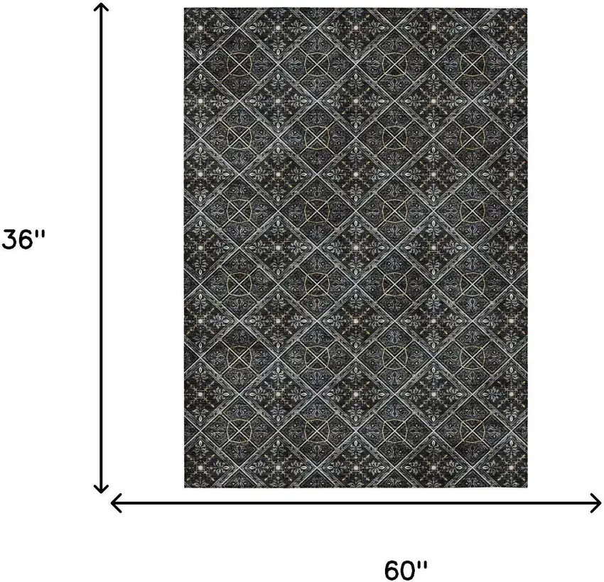 Black And Green Geometric Washable Indoor Outdoor Area Rug Photo 9