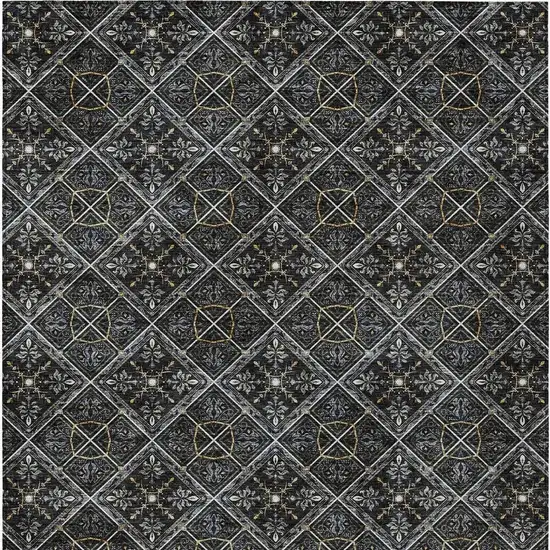 Black And Green Geometric Washable Indoor Outdoor Area Rug Photo 6
