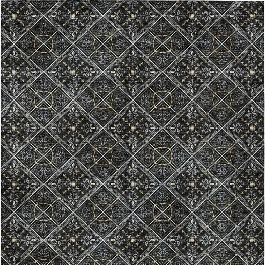 Black And Green Geometric Washable Indoor Outdoor Area Rug Photo 6