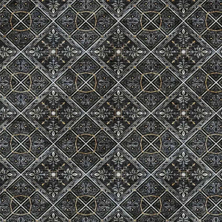 Black And Green Geometric Washable Indoor Outdoor Area Rug Photo 3