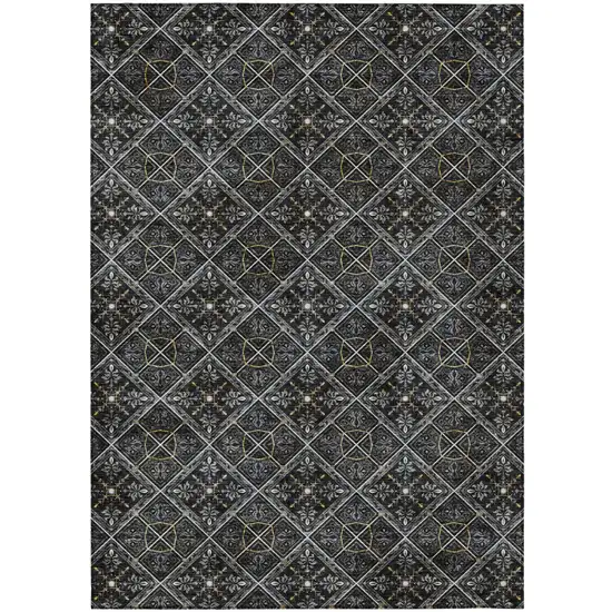 Black And Green Geometric Washable Indoor Outdoor Area Rug Photo 2