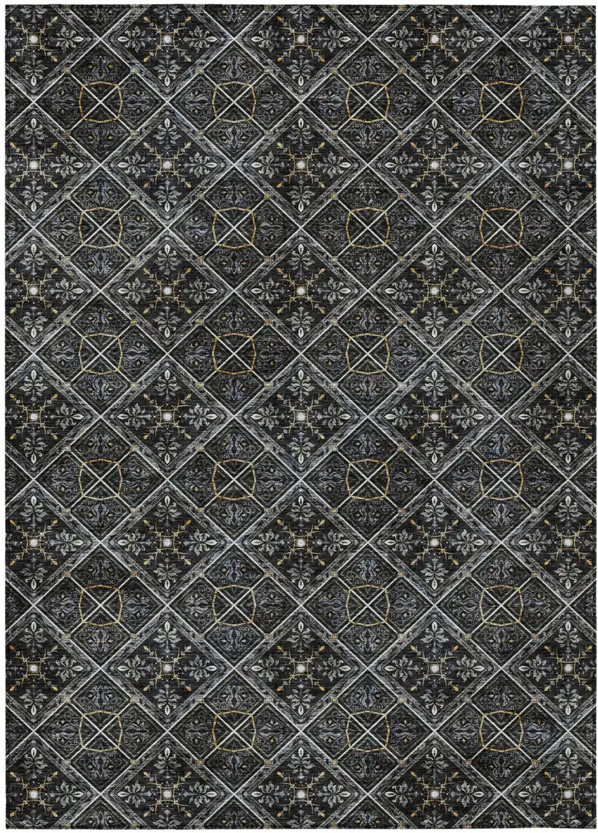 Black And Green Geometric Washable Indoor Outdoor Area Rug Photo 2