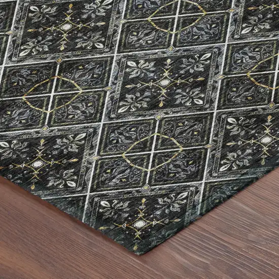 Black And Green Geometric Washable Indoor Outdoor Area Rug Photo 7