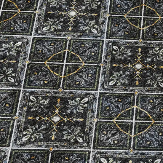 Black And Green Geometric Washable Indoor Outdoor Area Rug Photo 8
