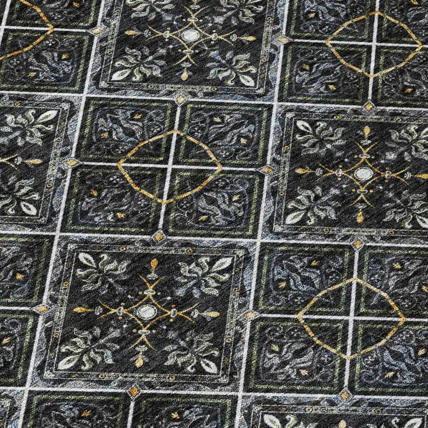 Black And Green Geometric Washable Indoor Outdoor Area Rug Photo 8