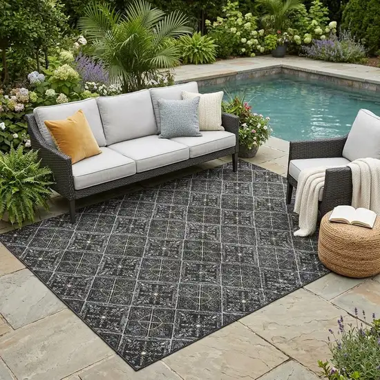 Black And Green Geometric Washable Indoor Outdoor Area Rug Photo 1