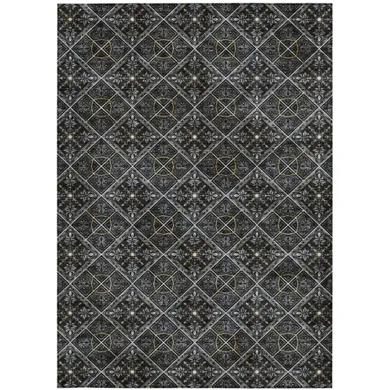 Black And Green Geometric Washable Indoor Outdoor Area Rug Photo 4