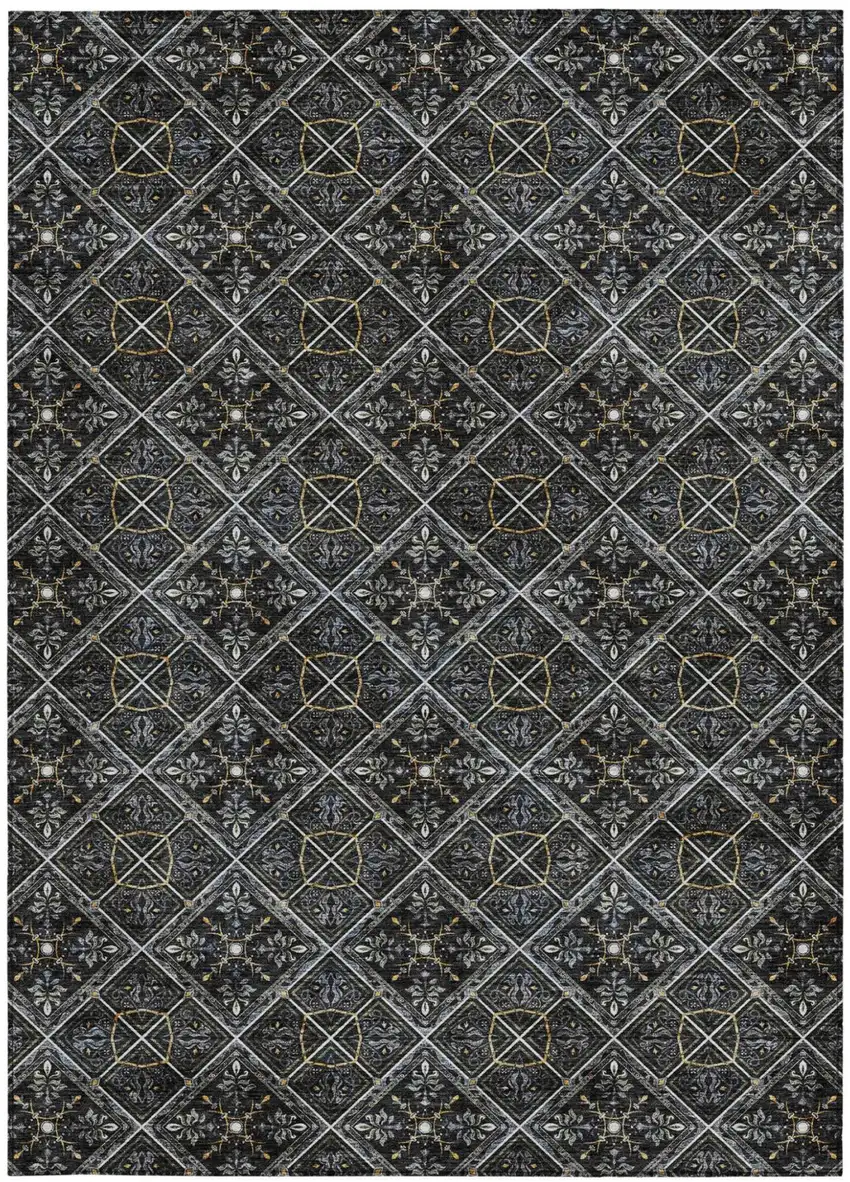 Black And Green Geometric Washable Indoor Outdoor Area Rug Photo 4