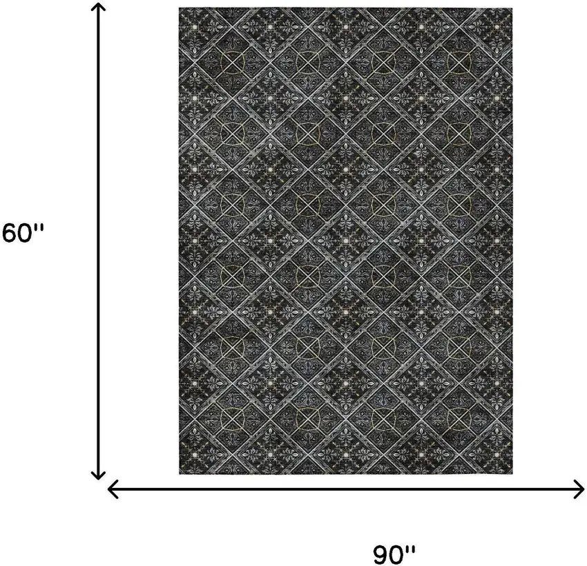 Black And Green Geometric Washable Indoor Outdoor Area Rug Photo 9