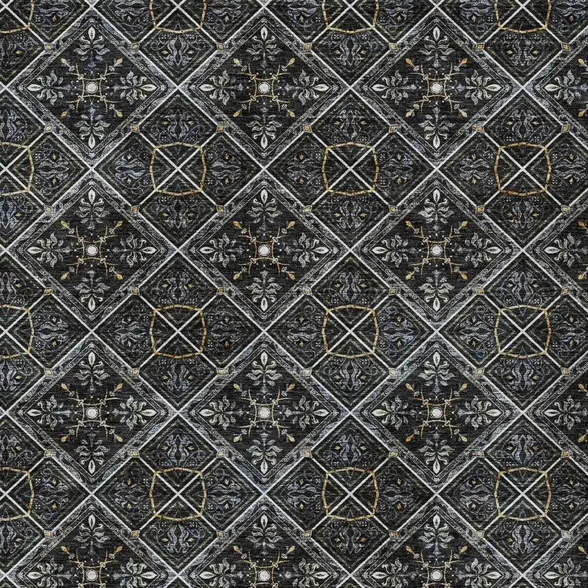 Black And Green Geometric Washable Indoor Outdoor Area Rug Photo 5