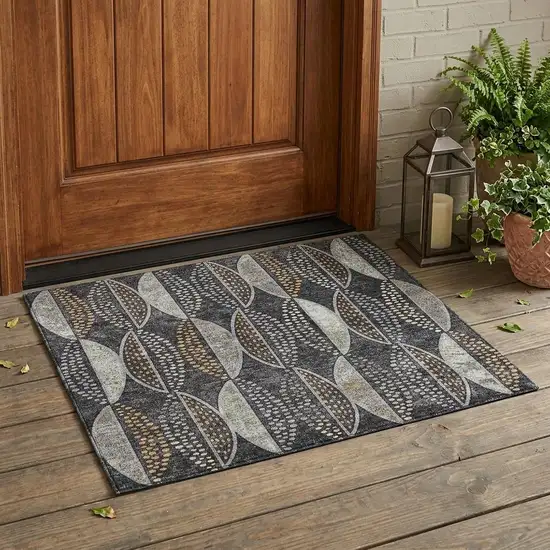 Black And Green Geometric Washable Indoor Outdoor Area Rug Photo 1