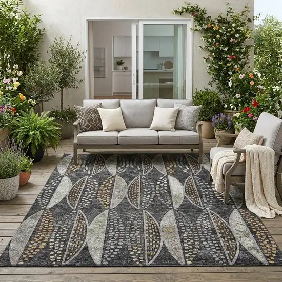 Black And Green Geometric Washable Indoor Outdoor Area Rug Photo 1