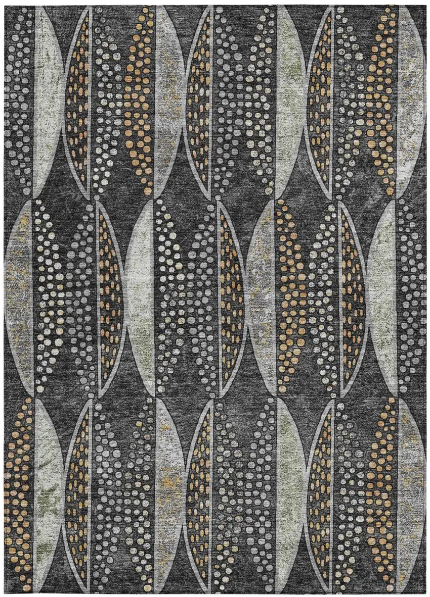 Black And Green Geometric Washable Indoor Outdoor Area Rug Photo 4