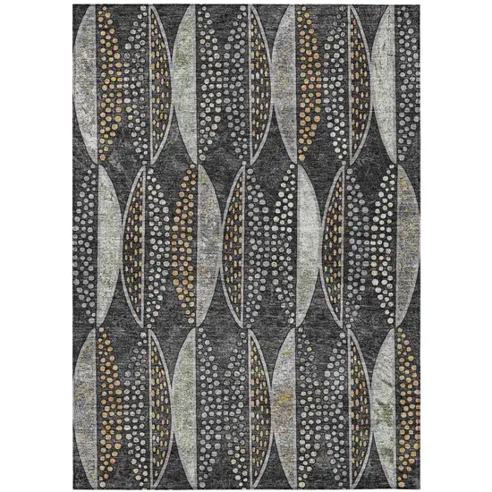 Black And Green Geometric Washable Indoor Outdoor Area Rug Photo 2