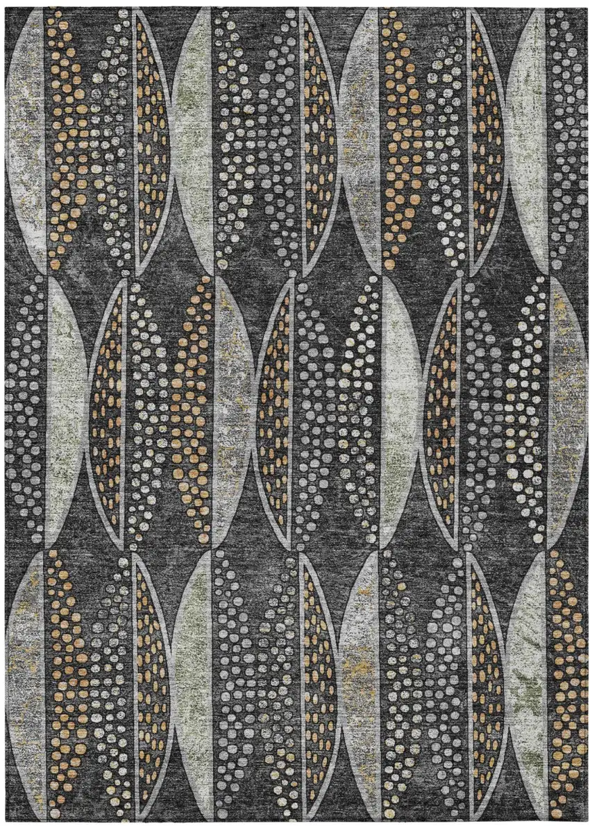 Black And Green Geometric Washable Indoor Outdoor Area Rug Photo 2