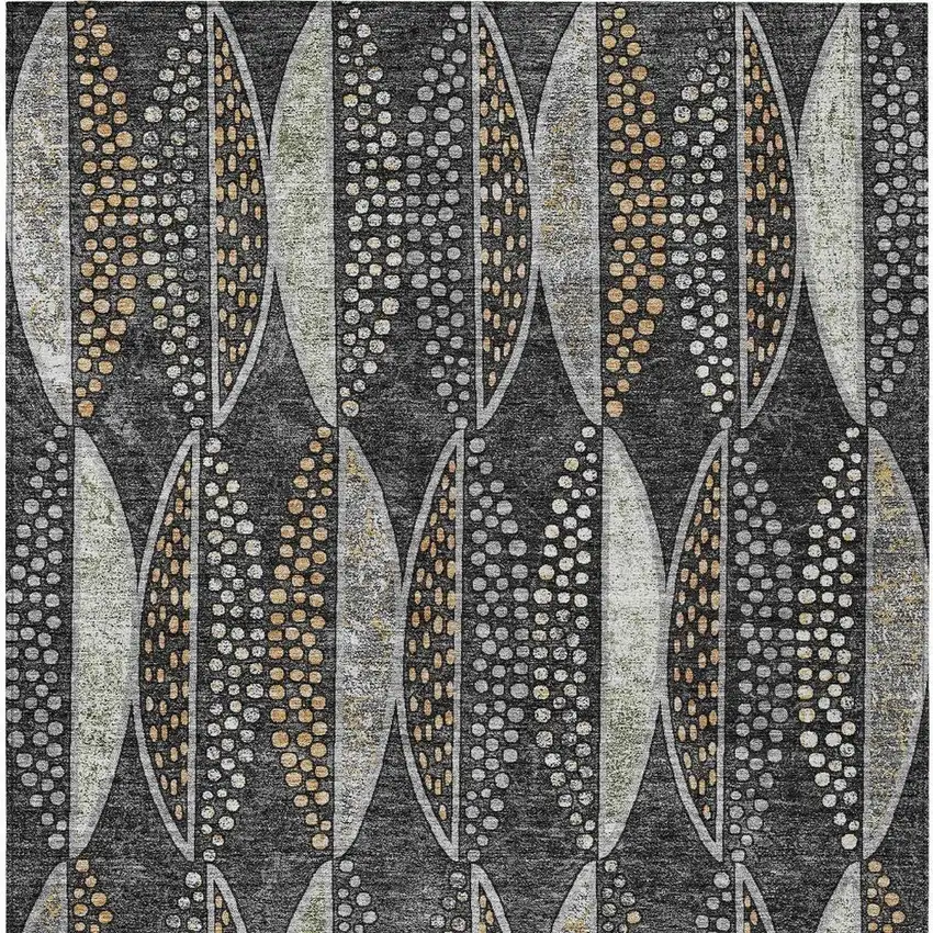 Black And Green Geometric Washable Indoor Outdoor Area Rug Photo 4