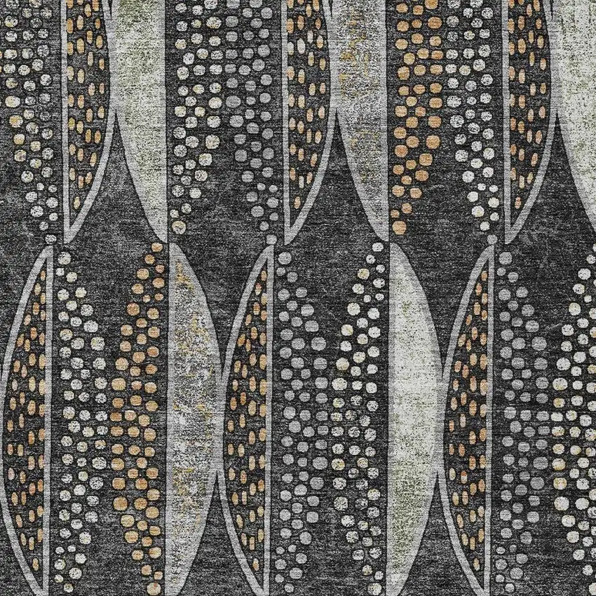 Black And Green Geometric Washable Indoor Outdoor Area Rug Photo 3