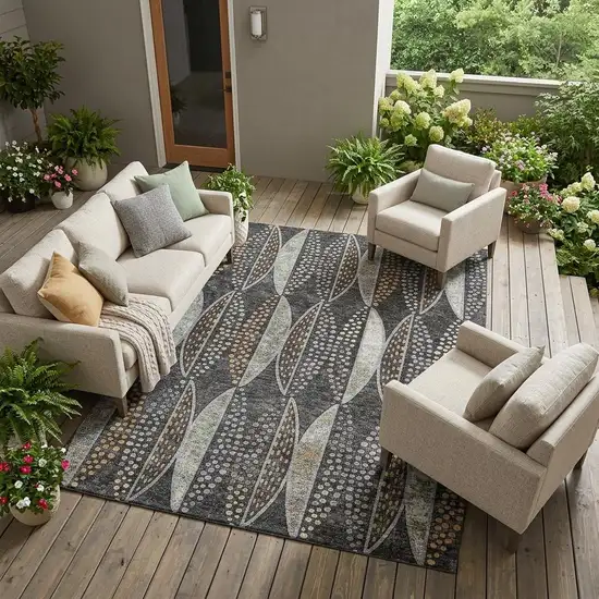 Black And Green Geometric Washable Indoor Outdoor Area Rug Photo 1