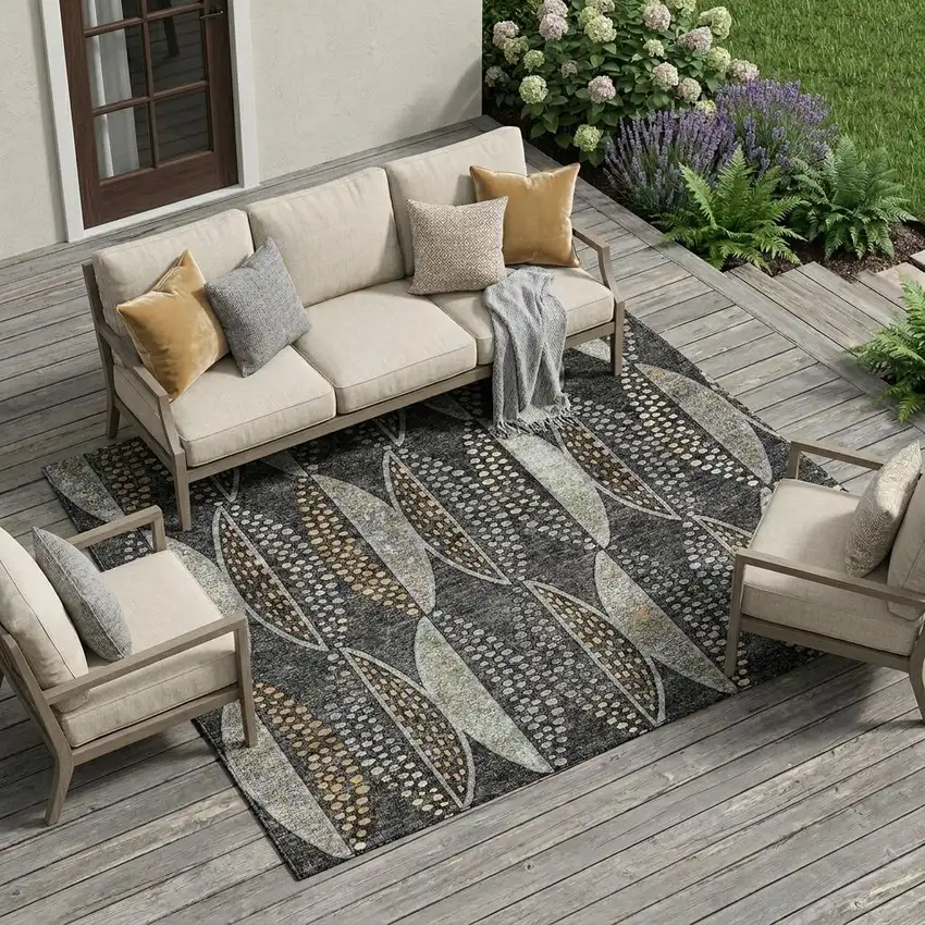 Black And Green Geometric Washable Indoor Outdoor Area Rug Photo 1