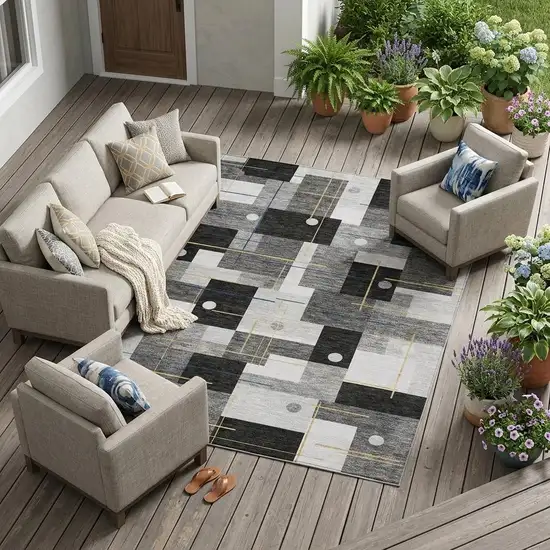 Black And Green Geometric Washable Indoor Outdoor Area Rug Photo 1